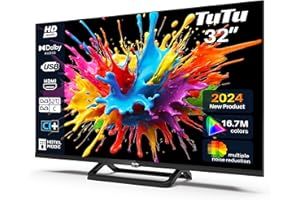 TuTu 32 Pollici(80cm) Televisori LED TV HD Ready Triplo Tuner HDMI USB-Media Player CI/CI+ Modalità hotel Senza bordo base centrale(2024)