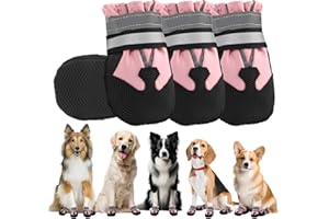 QKURT 4 Pieces Dog Boots Paw Protector, Waterproof Dog Shoes with Reflective Straps, Adjustable Washable Non-Slip, for Injured Paws, Outdoor Paw Protectors for Small Medium Large Dogs