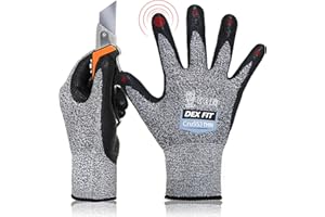 DEX FIT Cru553 Thin Calibro 15, Guanti Resistenti al Taglio Livello 4, Comodo Stretch Fit, Presa Salda, in Schiuma di Nitrile Resistente, Smart Touch, Lavabili in Lavatrice, Grigio L (9) 1 Paio