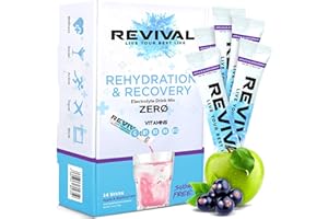 REVIVAL SHOTS Revival Zero Rehydration Electrolytes Powder - Sugar Free Hydration Sachet Drink with Vitamins C, B1, B3, B5, B12-28 Pack Apple & Blackcurrant