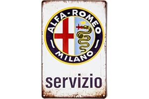 LUCKYLINDE Tabliczka blaszana w stylu retro – vintage oldtimer warsztatowa tabliczka pasuje do fanów samochodów i kolekcjonerów Alfa Romeo 30 x 20 cm