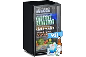 Devoko Getränkekühlschrank mit Glast,93L Minikühlschrank,mit RGB LED Lichtern,verstellbare Einlegeböden, Indoor/Outdoor,für zu Hause, Büro, Partys & Gastro,Minibar, Kühlschrank Schwarz