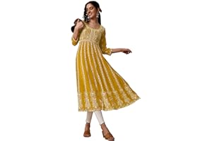 EthnicJunction Damen Georgette Chikankari Stickerei Anarkali Kurta & Dupatta Set
