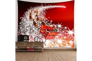 Whoiy Arazzo Moderno da Parete Boho 240x220 Poliestere con Babbo Natale e Renne - Decorativo da Muro