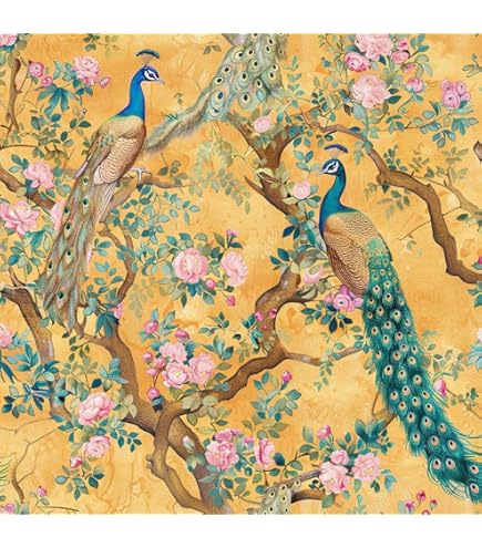 Portfolio Peacock Wallpaper Navy / Gold Rasch 282992 World Of Wallpaper USA