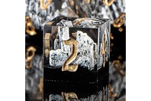 KERWELLSI Snow Mountain Resin DND Dice Set D&D with Gift Box, 7Pcs Natural Sharp Edge Dungeons and Dragons Polyhedral & RPG Dice, D and D Dice Role Playing Game D20 D12 D10 D8 D6 D4 Dice