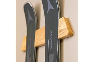 StoreYourBoard Minimalist Wood Ski Rack, Wall Mount Display Holder, Solid Wood Holds 50 lbs