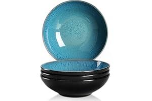 vancasso Bubble Stoneware Wide and Deep Pasta Bowl Set, 4-Piece Reactive Glaze Green Soup Plate, 8.2in Soup Bowl Large Bowl. 950ml/32oz