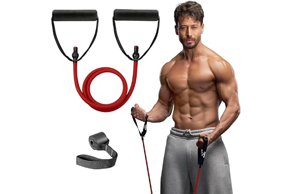 Slovic Resistance Tube [Upto 15 KG] | Red | Exercise Band &amp; Fitness Band for Man &amp; Woman | Resistance Bands for Home Workout