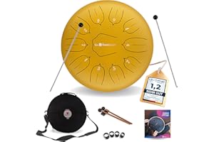 Sonodrum Tongue Drum "Standard" D – Gold – 30 cm Large with 11 Tones – Steel Tongue Drum with Songbook, Mallets, Finger Sticks and Carry Bag – Music Reading Not Required, Easy to Play.