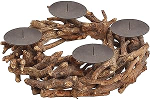 MATCHES21 HOME & HOBBY Matches21 - Corona de Adviento Rústica Decoración Navideña de Madera Vieja con raíces de Madera y 4 portavelas, 1 Unidad de 30 cm de diámetro