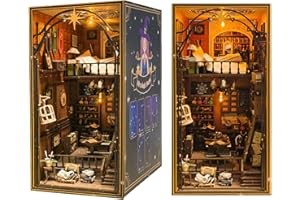 RUAMNY DIY Book Nook Kit - 3D Wooden DIY Miniature House Book Nook, Wooden Puzzle Bookends with LED Light, Puzzle Wooden Art Bookshelf Insert Decor, Magic Room Model Kit for Adult Building