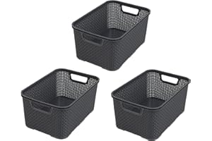 BranQ - Home essential Rattan im Trend-Cesta de Mimbre (3 Unidades, tamaño S, 7 L), Antracita, 28,5x19,5x12,9 cm (LxBxH)