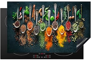 KitchenYeah© Copertura Tappetino Piano Induzione 83x51 cm Cucina Coprifornelli Protezione per Piano Induzione Erbe - Spezie - Cucchiai