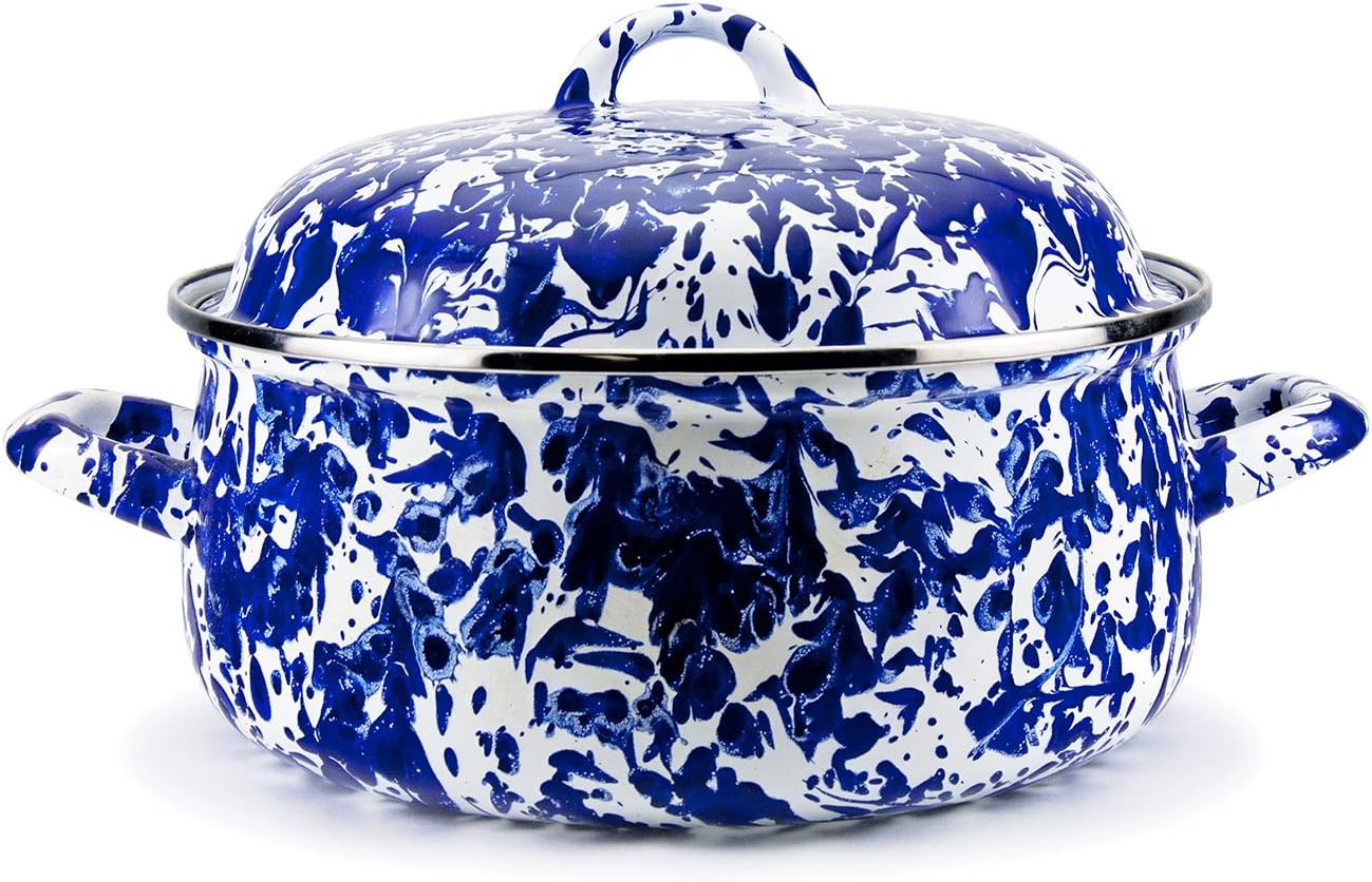 Enamelware -Colbalt Blue Swirl Pattern - 4 Quart Dutch Oven