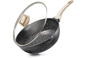 CAROTE Saute Pan with Lid, Non Stick Induction Deep Frying Pan with Lid, Stir-Fry Pan for All Hobs, 32cm/6 Litre