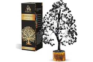 FASHIONZAADI Black Tourmaline Feng Shui Bonsai Chakra Tree Healing Crystals Gemstone Trees Reiki Stones Good Luck Home Office Décor Health Prosperity Size 10-12 inch (Silver Wire)
