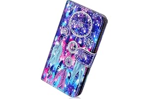 Herbests Kompatibel mit Huawei P Smart 2019 Handyhülle Lederhülle Flip Hülle Luxus Glitzer Bling Glänzend Retro Muster Klapphülle Leder Tasche Magnetverschluss Kartenfächer,Traumfänger