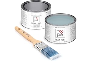 I LOVE PAINT I Love Chalk Paint – Kit Completo Vernice, Finitura e Pennello - Pittura Senza Carteggiare – Colore Carta da Zucchero (375ml Chalk Paint + 375ml Finitura + Pennello 40mm)