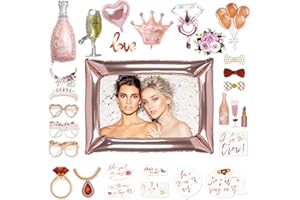 LOZADIA 29 PCS Hen Party Photo Booth Props, Team Bride Selfie Booth Props Wedding Party Decoration Props Rose Gold Frame Hen Do Props Inflatable Foil Balloon Bridal Photo Props Gift Hen Party Photo Props