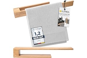 ‎KUINEA KUINEA® Handtuchhalter ohne Bohren Holz - Moderner Handtuchhalter Holz 40cm aus-100%EICHENHOLZ-für Bad & Küche, Handtuchstange ohne Bohren, Handtuchhalter Eiche, Handtuchhalter Holz Wand Eiche hell90°