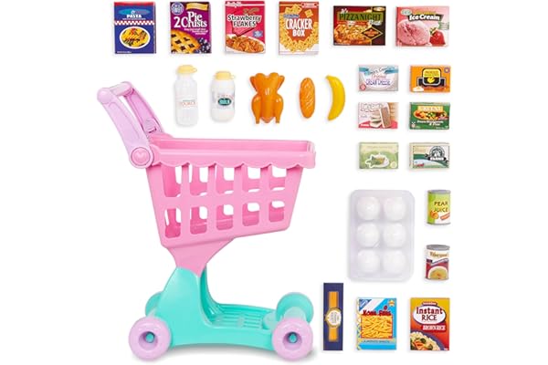 Battat - Journée de Shopping Chariot d'épicerie - Chariot de supermarché et Nourriture pour Enfants - Aliments pour Jouets - Jouet de Cuisine pour Tout-Petits et Enfants - Jouet d'éveil - 2 Ans et +