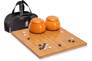 Yellow Mountain Imports Plateau de Jeu de Go Réversible 19x19 et 13x13 en Bambou Épaisseur 2 cm avec Pierres Convexes Doubles Yunzi et Bols en Bois de Jujube (Baduk/Weiqi)