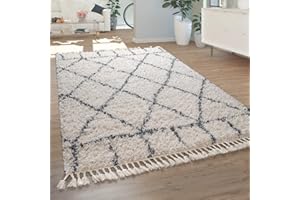 PACO HOME Dywan Do Salonu, Sypialni/Shaggy W R騜nych Wzorach, Kolorach I Rozmiarach, Rozmiar:160x230 cm, Kolor:Kremowy 12