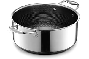 HexClad Hybrid Nonstick 5-Litre Dutch Oven with Stainless Steel Lid, Stay-Cool Handles, Dishwasher-Friendly, Oven-Safe Up to 480°C, Induction Ready, Compatible with All Cooktops