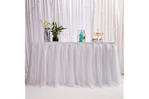 MYMM 3ft / 91cm Blanc Jupe de Table, Gaze de Bureau en Tulle Romantique, décoration de Table, Nappe de Tutu Flocon de Neige au Pays des Merveilles, pour Shower, Mariage, fête, Bar
