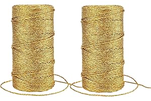 MIOAOA 2pcs 100M/328 Feet Gold String Twine for Crafts Decorative Metallic Bakers String Bakers Twine Glitter Gold Cord for Crafting Decorative Wrapping Twines Strings for DIY Crafts Gift Wrapping Tie Downs