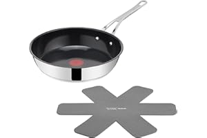 Tefal Jamie Oliver Classic Cook Bratpfanne 28 cm, inkl. Pfannenschoner, antihaftbeschichtete Keramikoberfläche, Thermo-Signal, für alle Herdarten, Edelstahl, H8819155