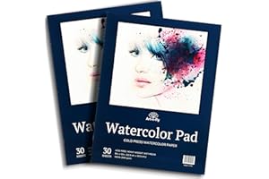 Art-N-Fly Watercolour Paper Pad 9x12" 2 Pack - Cold Press Water Colour Sketchbook Pad 30 Sheets 140 lb for Art Painting, Drawing, Wet & Mixed Media - Water Colouring Paint Paper for Artist & Kids