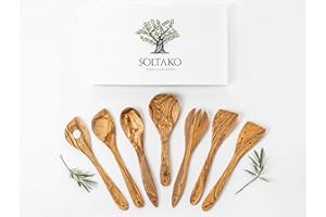 SOLTAKO Utensili da cucina in legno d'ulivo (Set di 7 pezzi)