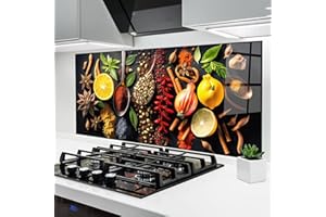 ARTHUB® Crédence de Cuisine en Verre 60x120 cm, Closeup Pices | Protection Contre Les éclaboussures, Revêtement Mural en Carreaux, Plaque en Verre, Verre trempé, Aliments, Épices