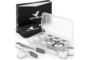 Beyond Whisky Steine Edelstahl im 8er Set - Whiskey Steine wiederverwendbar mit Zange im Geschenkset - Edelstahl Eiswürfel & Kühlsteine als Zubehör für Whisky, Gin und Rum