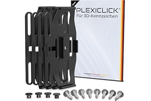 PLEXICLICK® 3D Kennzeichenhalter 3D Kennzeichen - Rahmenlos unsichtbar - 3D Kennzeichen Halterung Auto - Universal - Für Deutsche 3D Kfz Kennzeichen (Schwarz, Nur Deutsche 3D (kein Österreich))