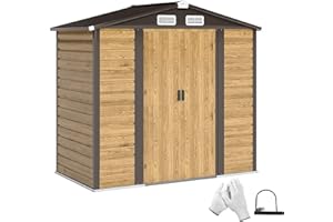 Outsunny Caseta de Jardín Exterior 2,36m² 213x120x194 cm Cobertizo de Jardín Exterior con Base Refuerzo (Suelo NO Incluido) Puertas Correderas Dobles Candado Ventanas Roble