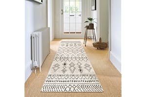 Carvapet Hallway Runner Rug 60x240cm Non Slip Long Kitchen Mat Washable Area Rug Soft Microfiber Geometric Floor Carpet Runner(Beige)