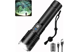 cinlinso Lampe Torche LED Ultra Puissante, 100000 Lumens Lampe de Poche, Lampe Torche Rechargeable USB,Zoomable 5 Modes & IP7 Étanche Torche Tactique pour Camping Randonnée Pêche