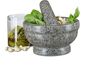 Relaxdays Mortier et pilon en granit poli pierre naturelle 17 cm diamètre pour épices cuisine, gris