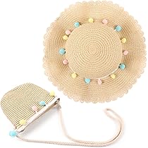 GlibberToy Mädchen Sonnenhut Set - Strohhut + Tasche + Sonnenbrille 3-teilig