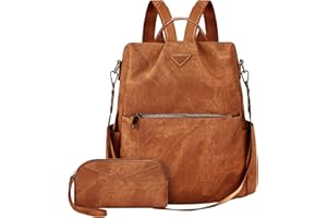Leathario Plecak damski antykradzieżowy odporny na zachlapanie, wielofunkcyjny plecak ze skóry wegańskiej, casualowa i modna torba do podróży, szkoły, pracy, zakupów, wizyt i uniwersytetów, Karmelowy