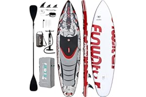 FunWater Nadmuchiwana deska Stand Up Paddle, 305 x 78 x 15 cm, kompletne akcesoria, regulowane wiosło, pompka, siedzisko, plecak podróżny, len, wodoszczelna torba, nośność do 130 kg
