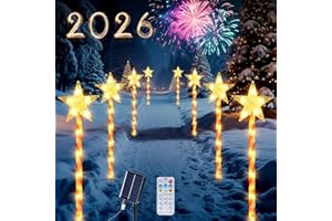 Qoosea Caramella Luci di Natale Solari, 8 Pezzi LED Stella Luci Solari da Giardino Esterno, Modalità USB e Telecomando, Impermeabile Addobbi Natalizi Decorazioni de Giardino Patio Cortile