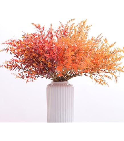 Bouquets Artificiels Automne Lot De 6 - Eucalyptus, Camélia, Herbe Persane, Couleurs Orange/marron, 37 Cm