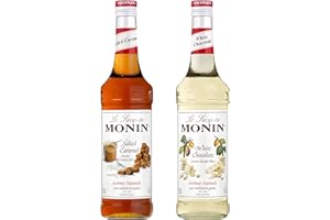 MONIN - Assortiment de Sirop Saveur Caramel Salé & Sirop Saveur Chocolat Blanc - Pour Café, Chocolat Chaud, Capuccino ou Latte - Arômes Naturels - Bouteille en Verre - 2 x 70 cl