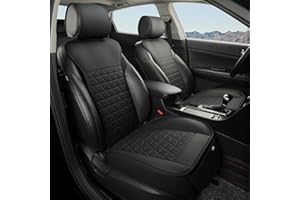Black Panther Pack de 2 Fundas de Asiento Delantero con Fundas de Reposacabezas – Cuero PU, Acolchado en Triángulo, Ajuste Universal | Protección de la Base del Asiento | Instalación Fácil (Negro)