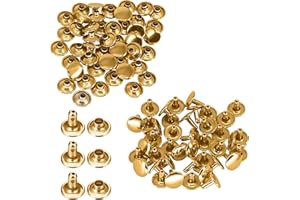 Trimming Shop Lot de 100 Rivets en Cuir, Rivets à Double Capuchon de 9 mm, Clous tubulaires en métal pour Bricolage, Sacs à Main, Ceintures, Sacs, Chaussures, vêtements de réparation, dorés