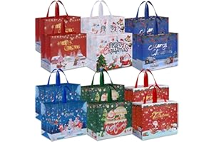 Ahfulife 12pcs Grande Bolsa de Regalo Navideño, 36×40×15 cm Bolsas de Pastel con Manijas, Bolsas de Regalo para Fiestas, Reutilizables, Impermeables, para Navidad, Fiestas de Eventos